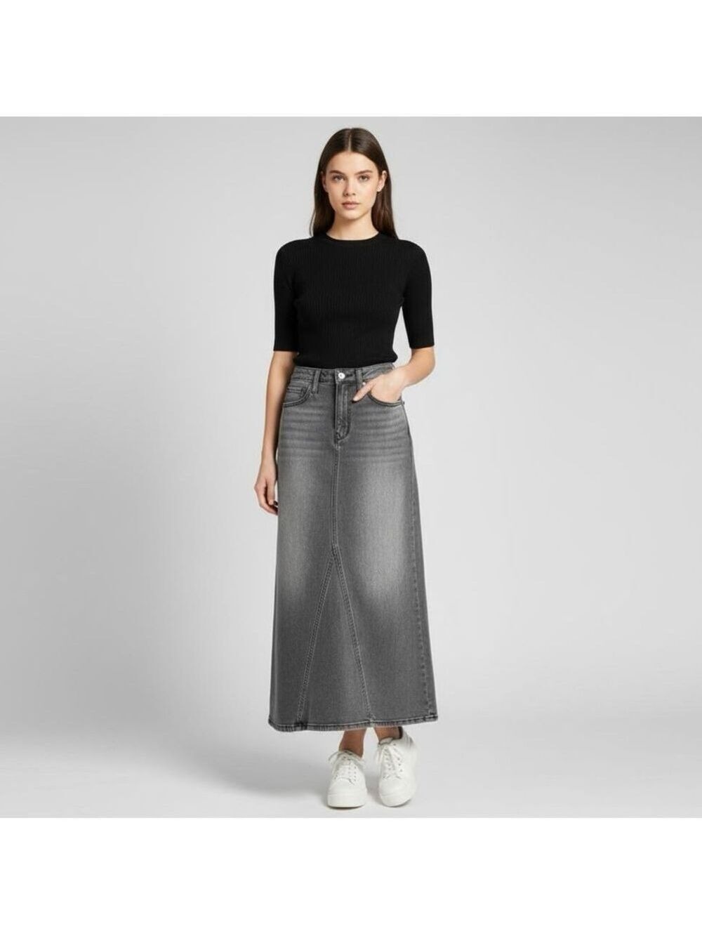 Joe's Faye Jean Maxi Skirt Sz 26 Black Faded Denim